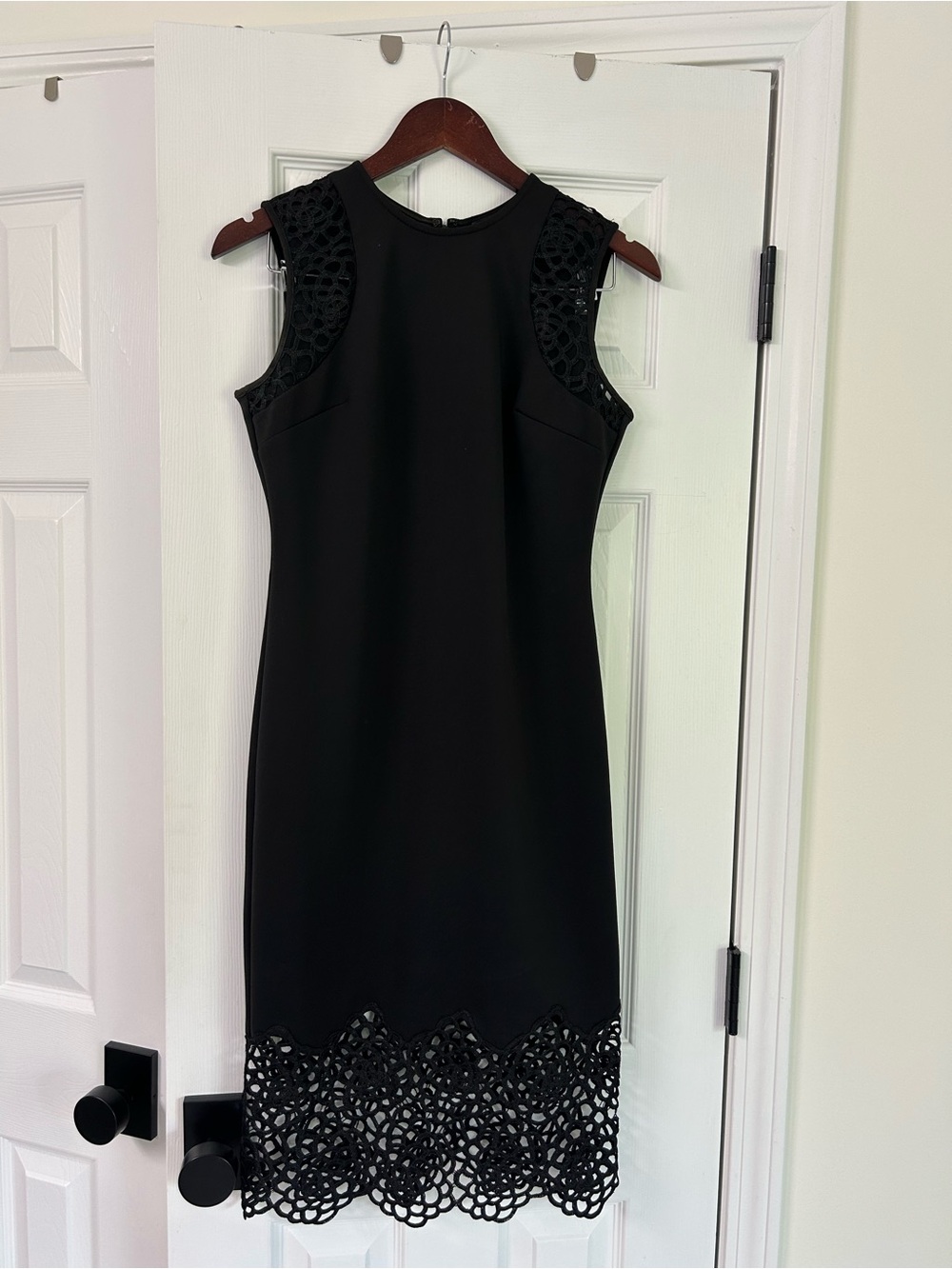 Black Sleeveless Midi Dress with Lace Hem